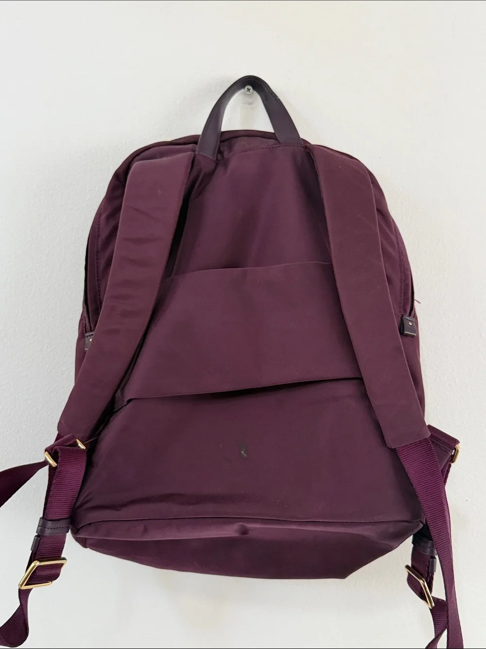 Tumi Men's Burgundy Nylon Backpack with Gold Hardware